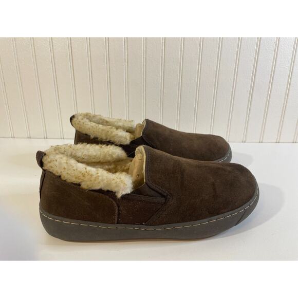Magellan Slipper Mens 9 Moccasin Brown Suede Leather Fur Lined Comfort Casual - Picture 6 of 14